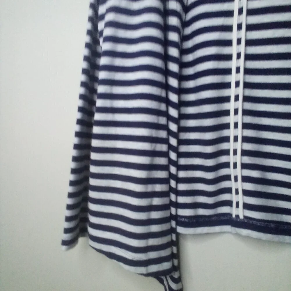 Lands' End Open Cardigan Women M 10-12 Long Sleeve Stripe Blue White